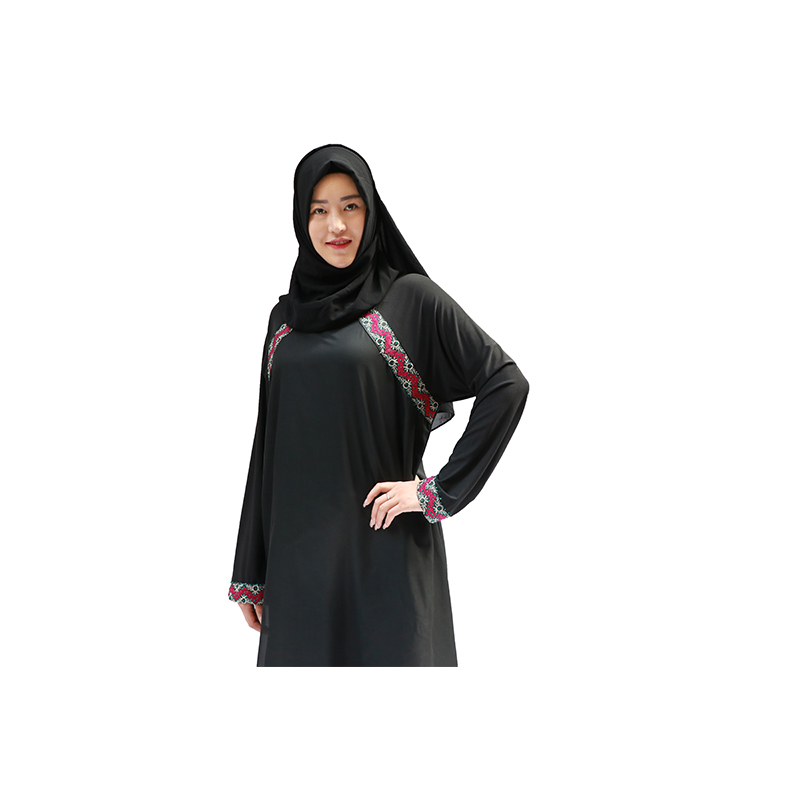 穆斯林女装黑袍混色带花边双层长裙厂家现货一件可发详情图3