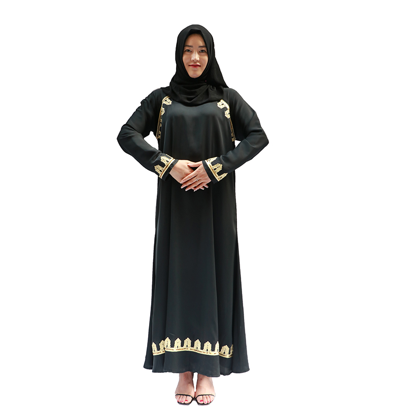 穆斯林单层黑袍简约带绣边厂家直销混色混码现货可拿
