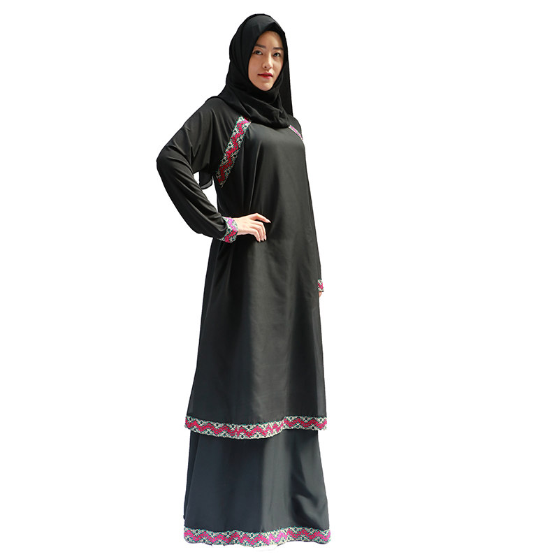 穆斯林女装黑袍混色带花边双层长裙厂家现货一件可发详情图2