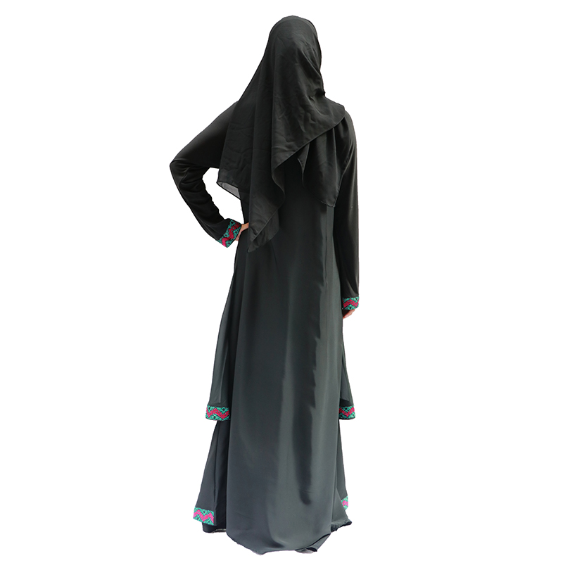 穆斯林女装黑袍混色带花边双层长裙厂家现货一件可发详情图4