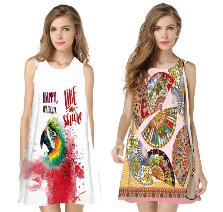 Digital printed dress women's independent website ebay is selling loose sleeveless dresses Specification image
