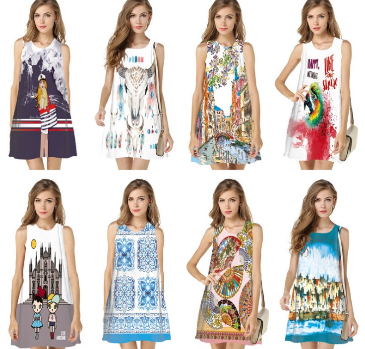 Digital printed dress women's independent website ebay is selling loose sleeveless dresses