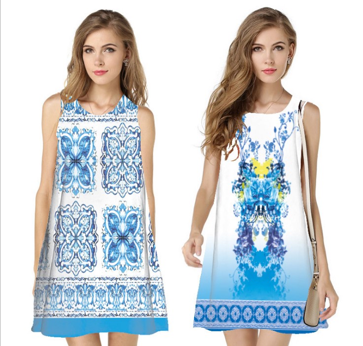 Digital printed dress women's independent website ebay is selling loose sleeveless dresses Application Scenario