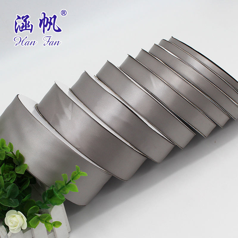 6mm-50mm grey ribbon high-density polyester ribbon wedding decoration DIY packaging ribbon factory direct sales details Picture