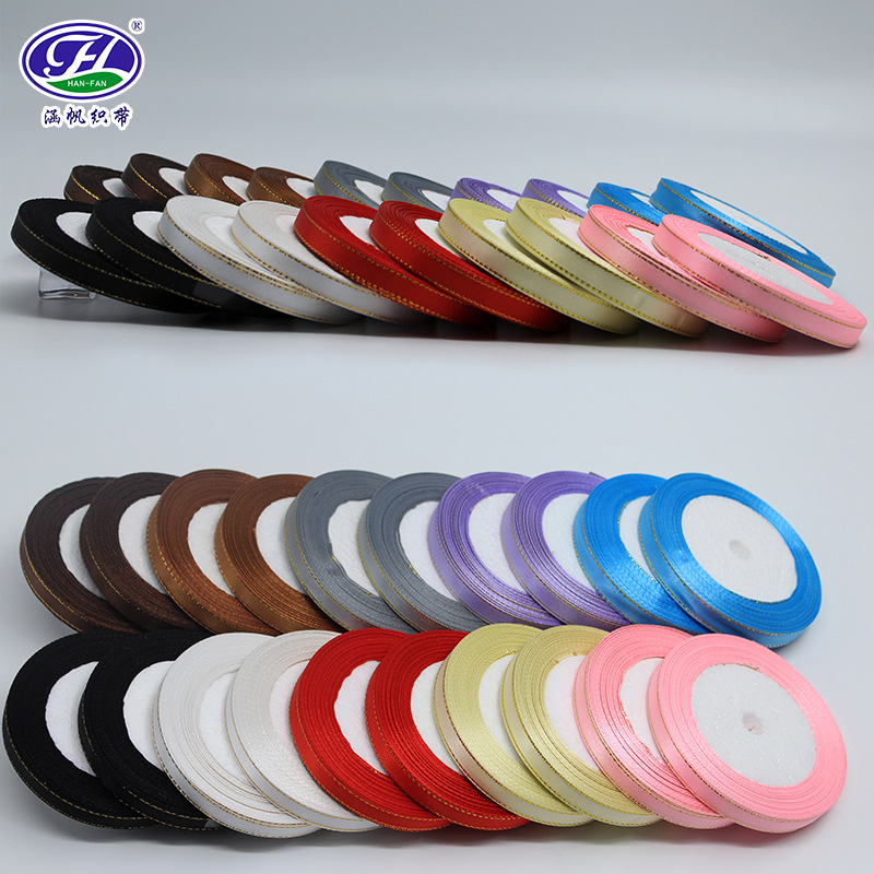 1 cm gold-edge ribbon, 3 fen in multiple colors to choose from. Available in stock for gift packaging, head accessories, clothing accessories, etc Specification image