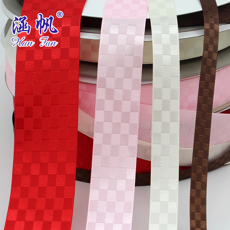 Hanfan woven tape 25mm red checkered elastic band, Hanfu embroidered lace ribbon, edge wrap tape, polypropylene decorative material details Picture
