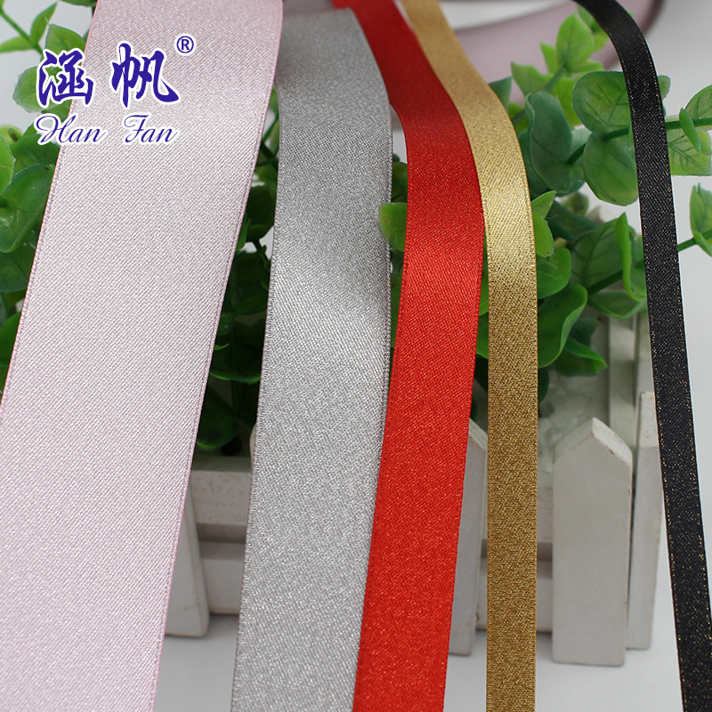 Hanfan Webbing, wholesale of gold and silver weft ribbons, color tin bags, gold weft ribbons, polyester fabric, hand-made accessories in stock details Picture