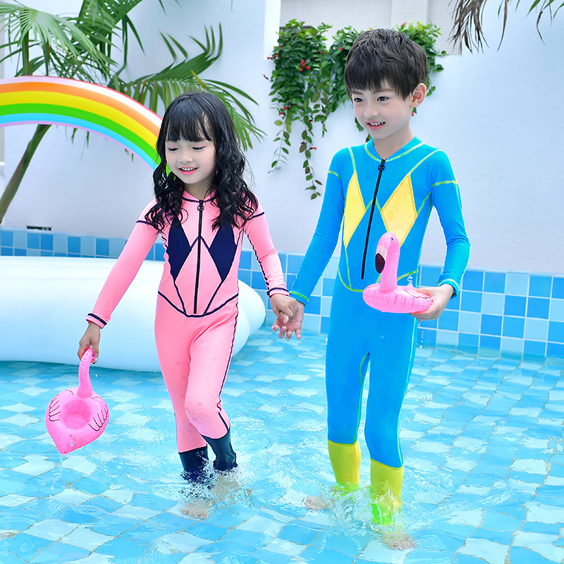New children's swimsuit Girls one-piece long sleeve sun protection swimsuit boys swimsuit diving jellyfish suit diving suit