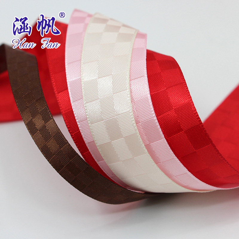Hanfan woven tape 25mm red checkered elastic band, Hanfu embroidered lace ribbon, edge wrap tape, polypropylene decorative material Specification image