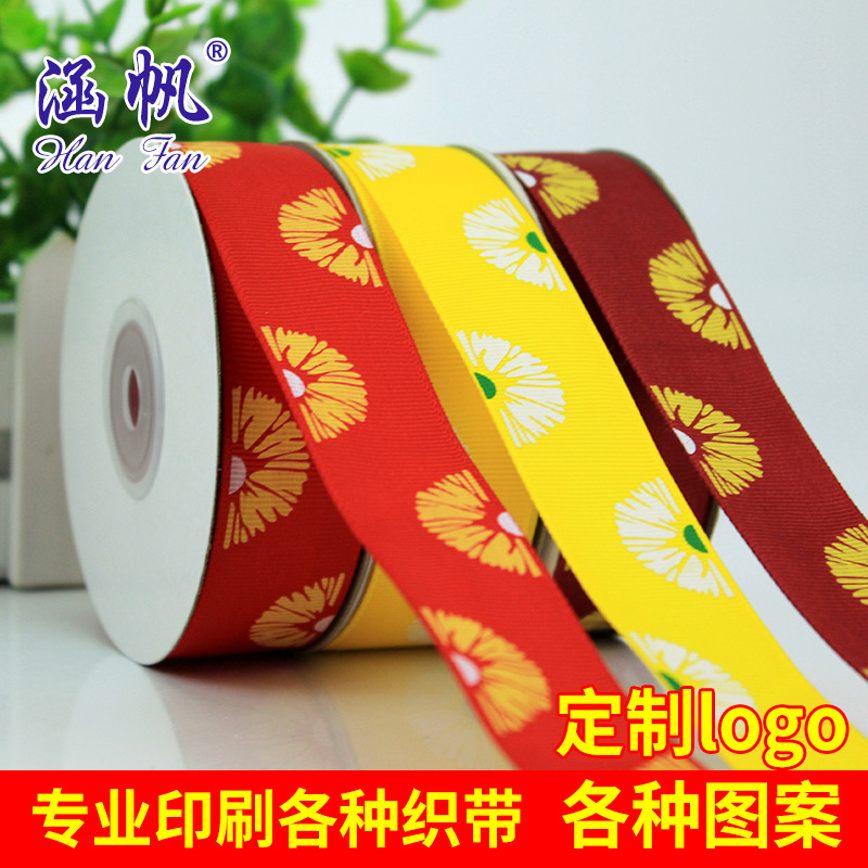 Customized wholesale printed ribbed ribbon with small floral ribbed ribbon DIY handmade bow children's hair accessories thumbnail