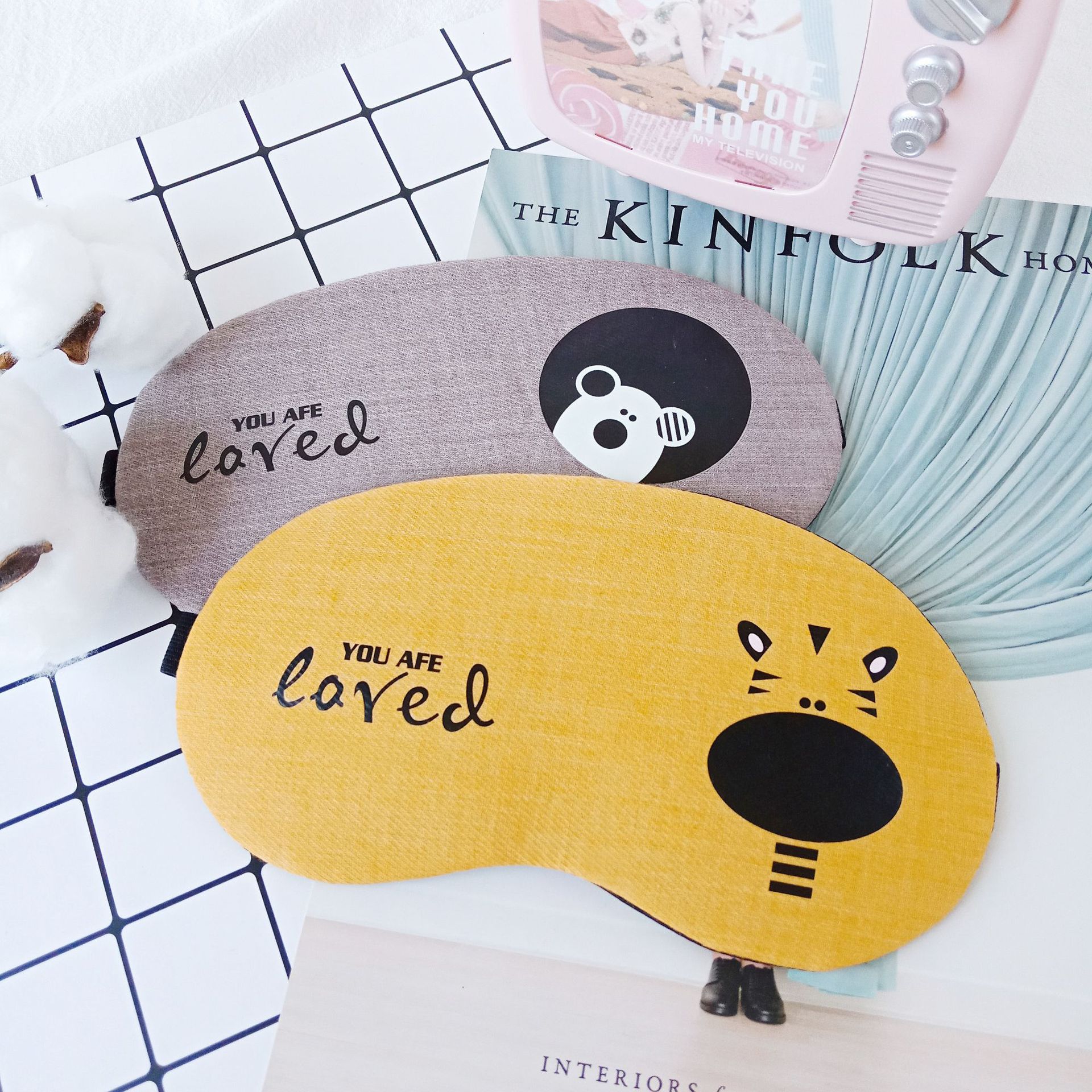 Cute animal head travel cotton and linen cold and hot compress sleep cartoon shading eye mask personalized customization direct sales Specification image