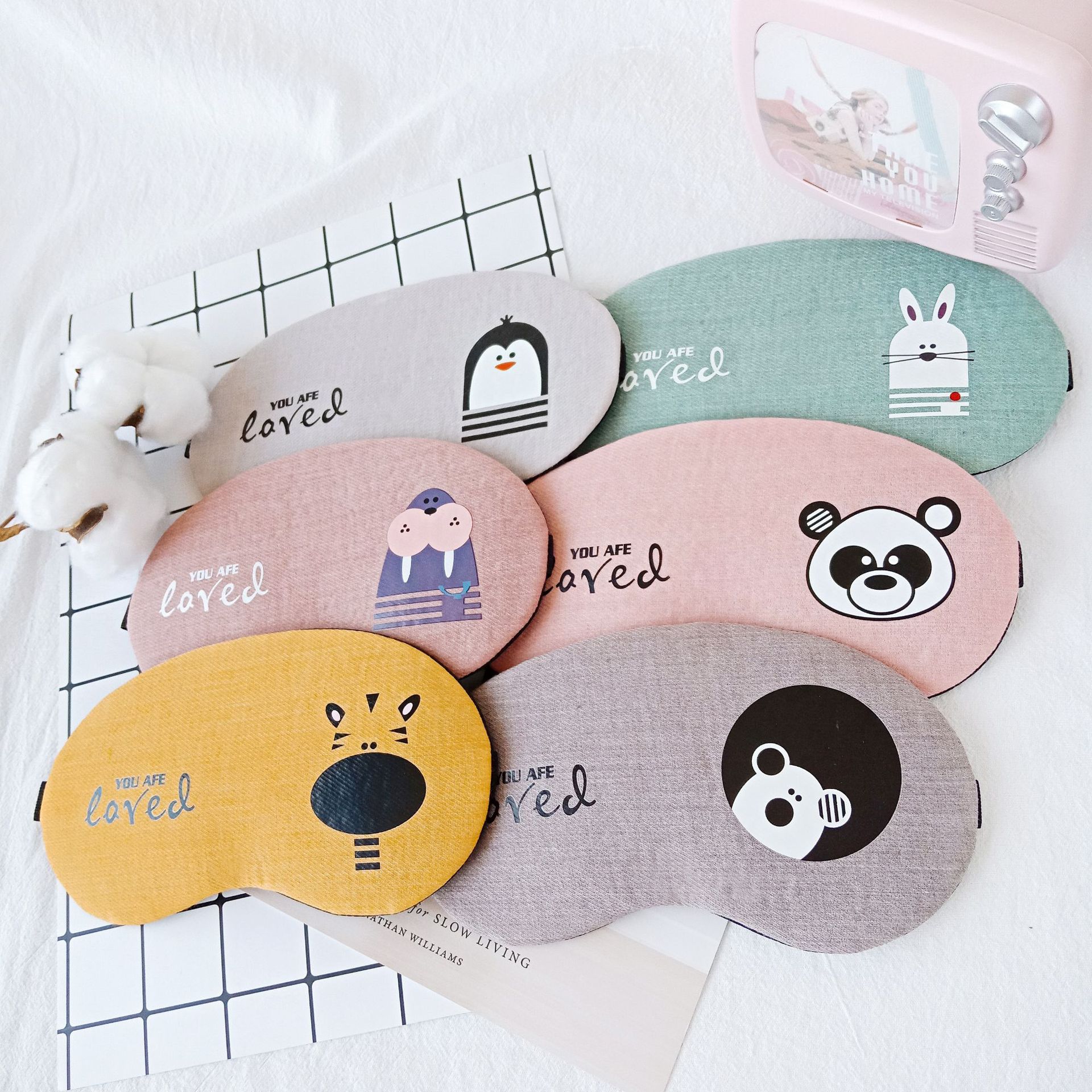 Cute animal head travel cotton and linen cold and hot compress sleep cartoon shading eye mask personalized customization direct sales