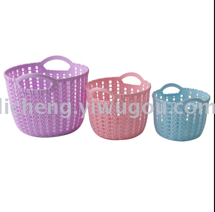 Creative desktop storage box, circular plastic laundry basket, storage blue details Picture