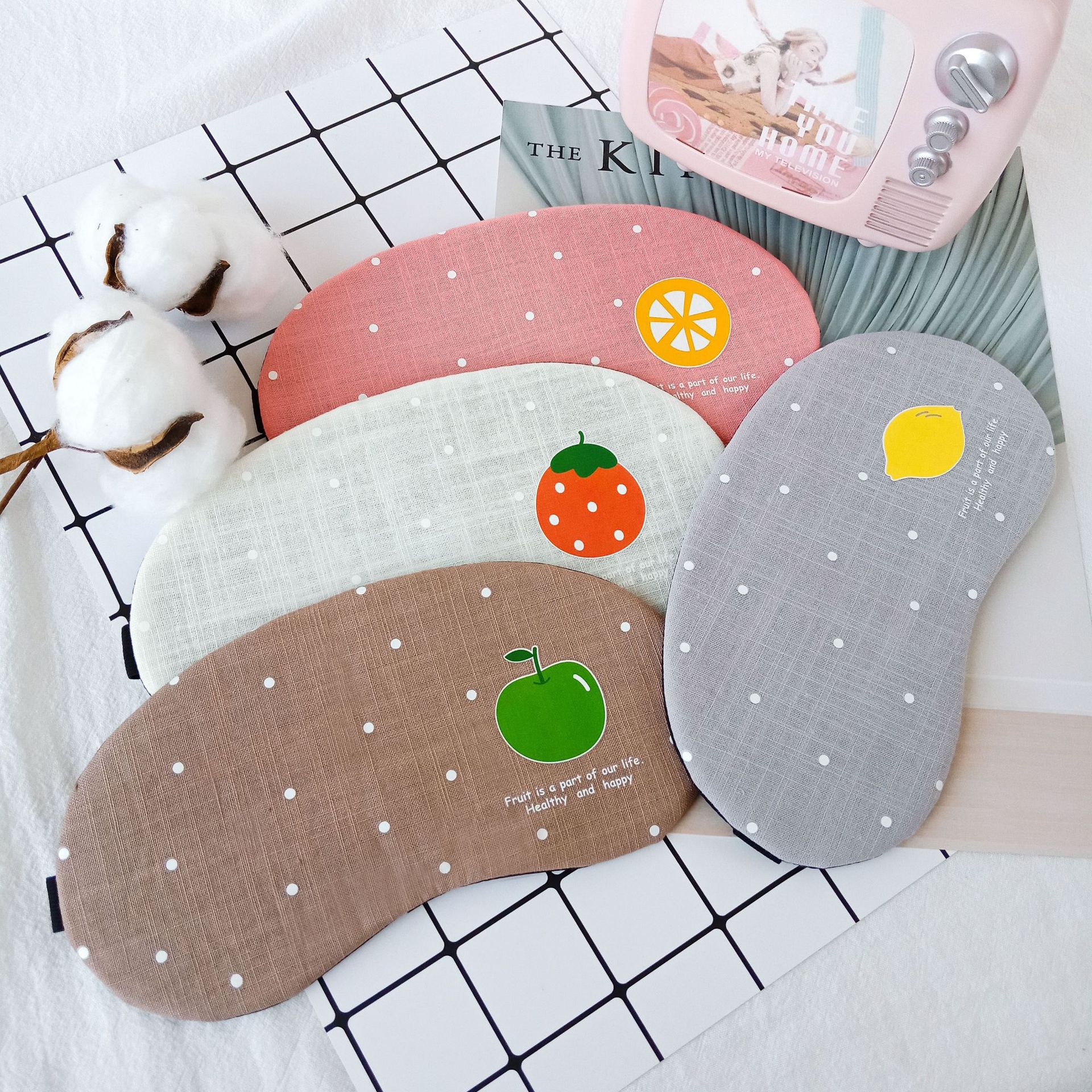 Wholesale fruit sleep eye masks, cartoon breathable and light-blocking cold and hot compress eye masks, cotton and linen ice pack eye masks