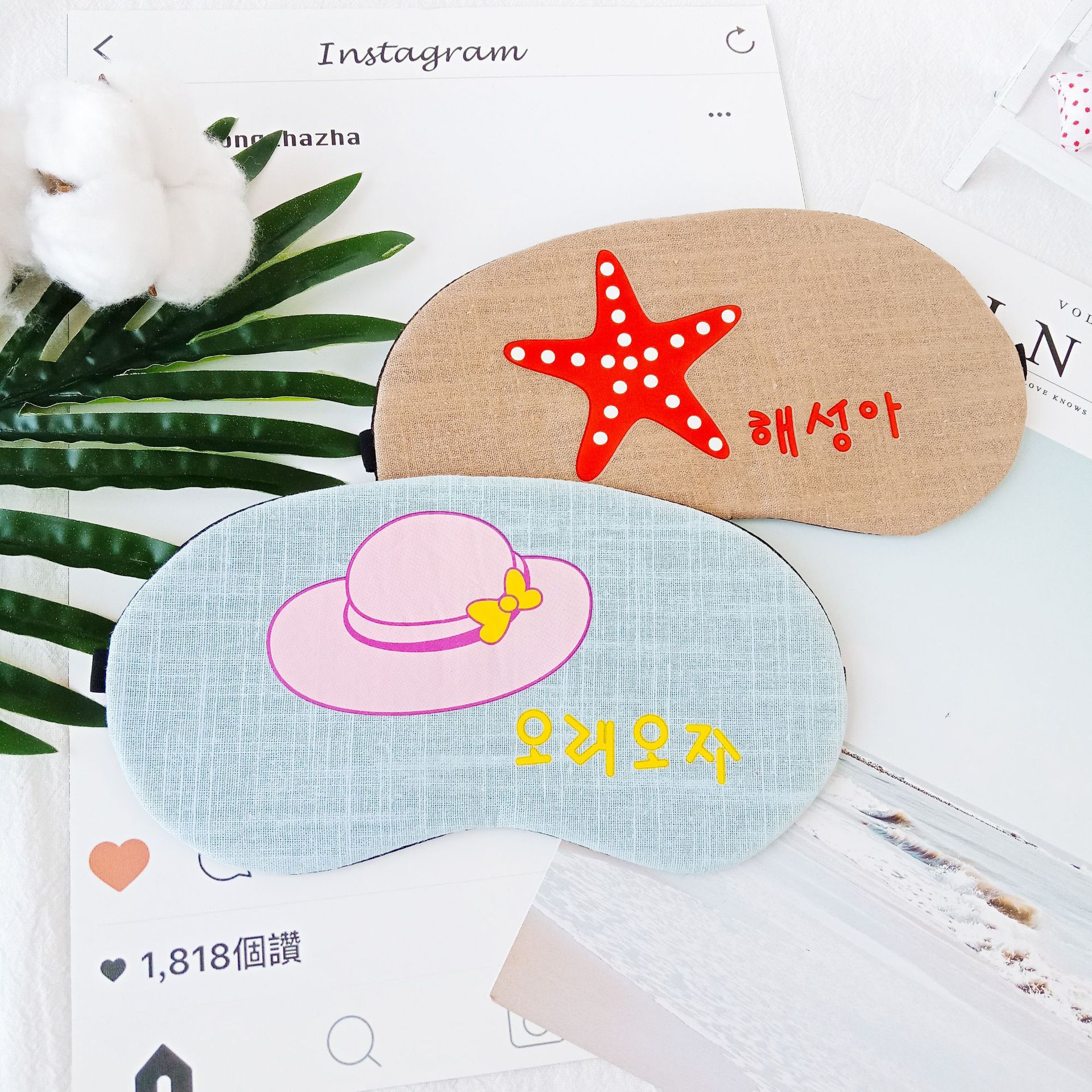 Summer cute sleep cartoon, breathable and light-blocking, cold and hot compress, personalized cotton and linen ice pack eye mask details Picture