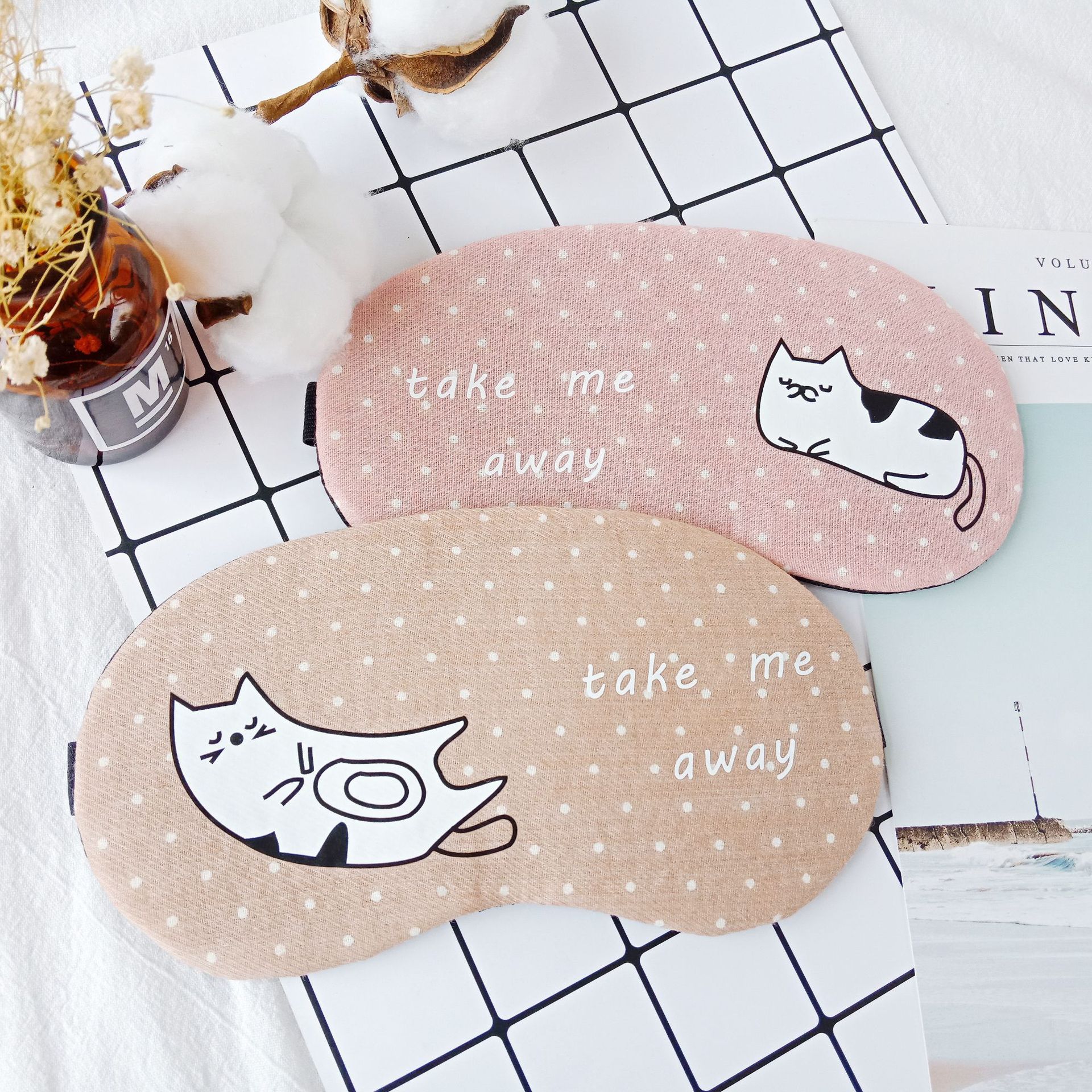 Summer cute cartoon sleep eye mask, cold and hot compress, cotton and linen breathable cat eye mask, Douyin style Specification image