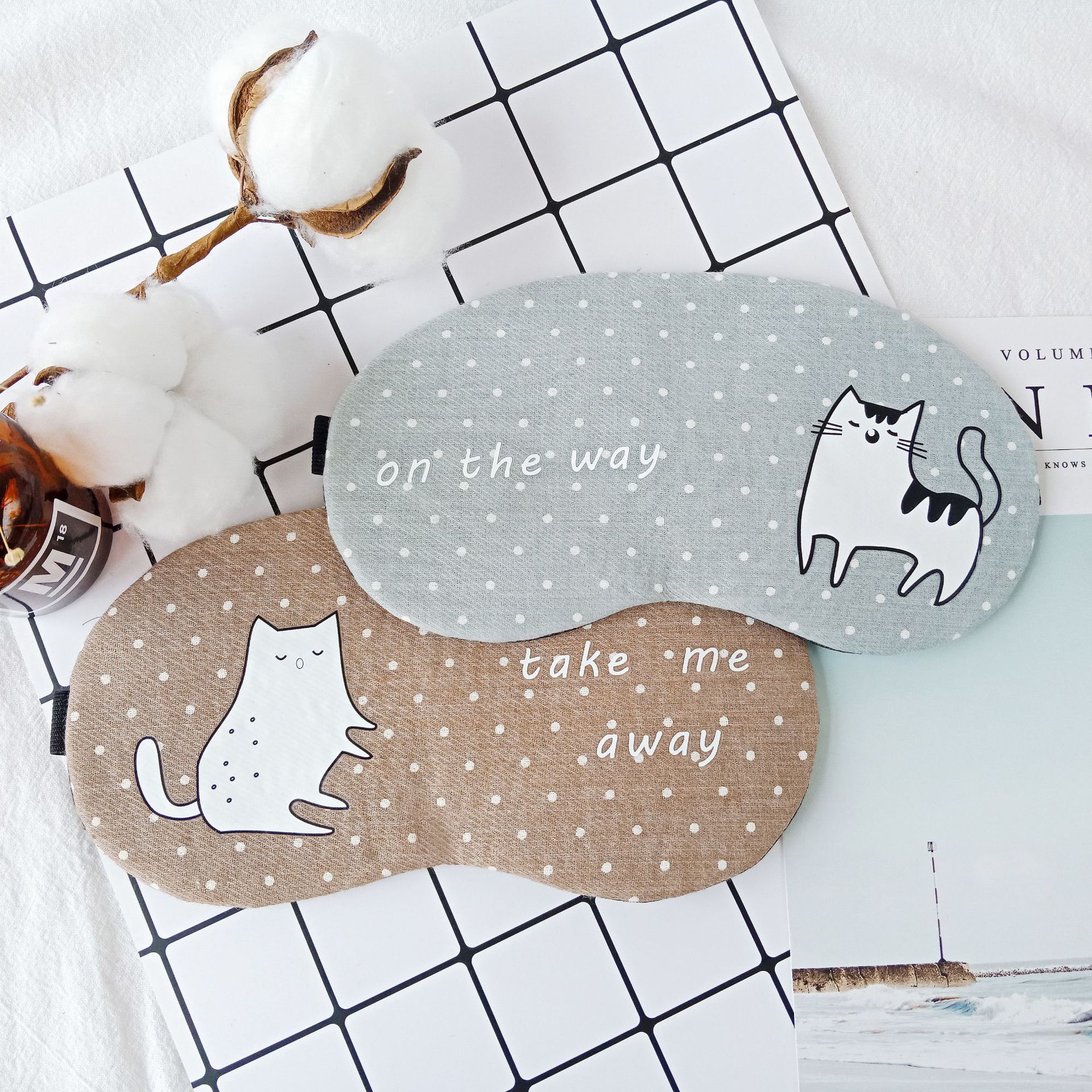 Summer cute cartoon sleep eye mask, cold and hot compress, cotton and linen breathable cat eye mask, Douyin style details Picture