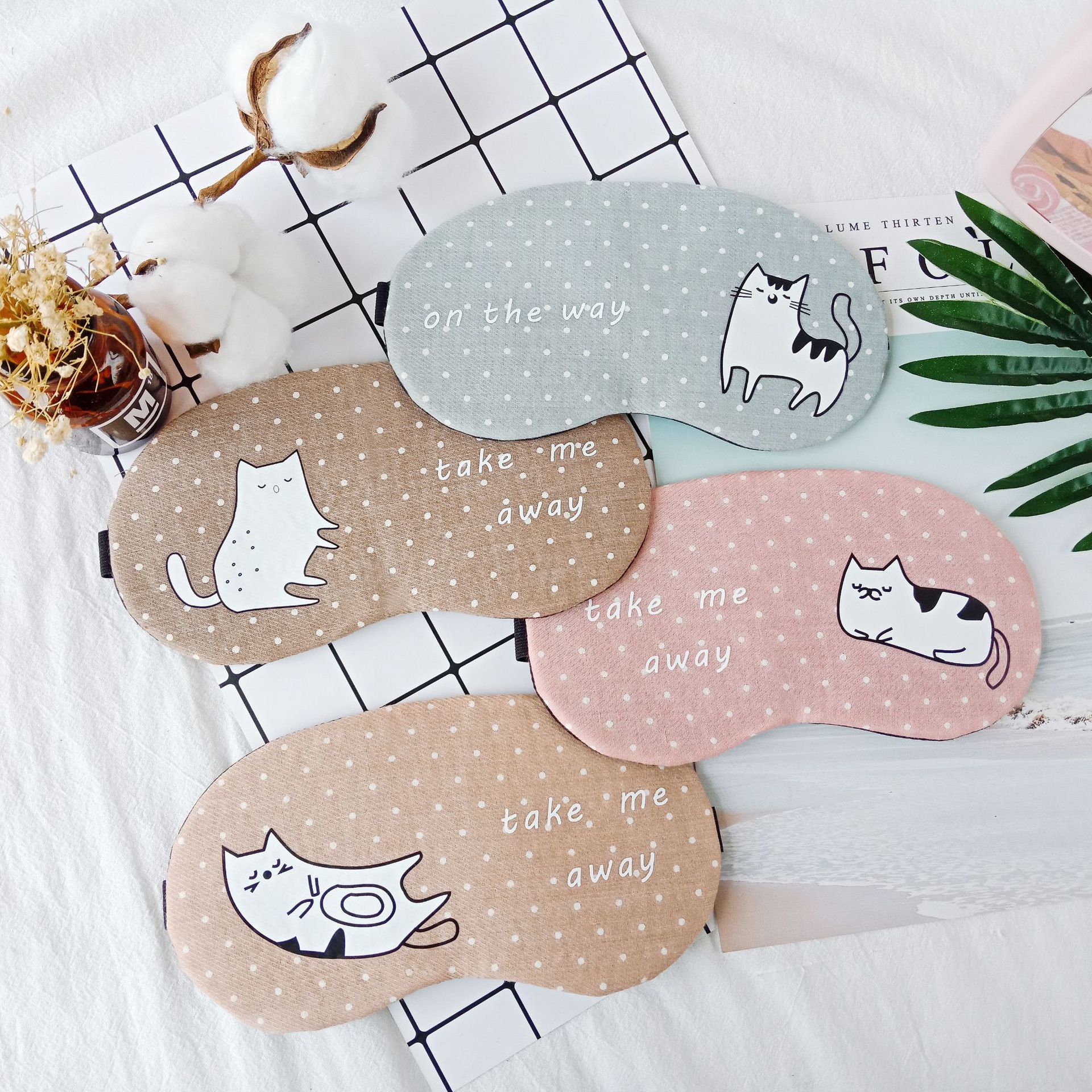 Summer cute cartoon sleep eye mask, cold and hot compress, cotton and linen breathable cat eye mask, Douyin style