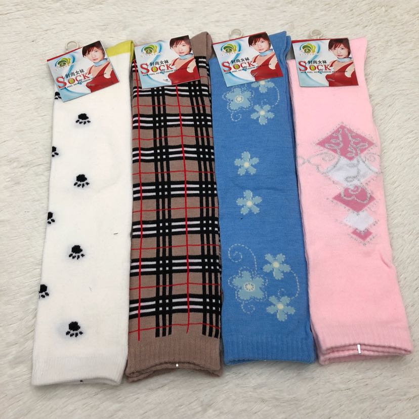 Export women's socks, mid-calf socks, boot socks, high calf socks, knee-high women's socks, long calf socks, cotton, one pair, one card, original packaging details Picture