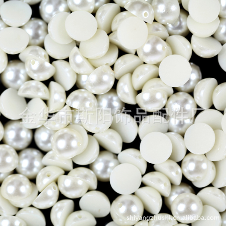 Baked paint semi-circular double-hole imitation pearl 8mm export jewelry accessories Clothing threading pearl direct sales from Yiwu factory
