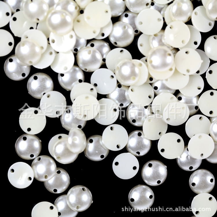 6mm half-sided double-hole imitation pearl, same-day shipment, ABS plastic beads, diy handcrafted accessories, direct sales from Yiwu factory details Picture