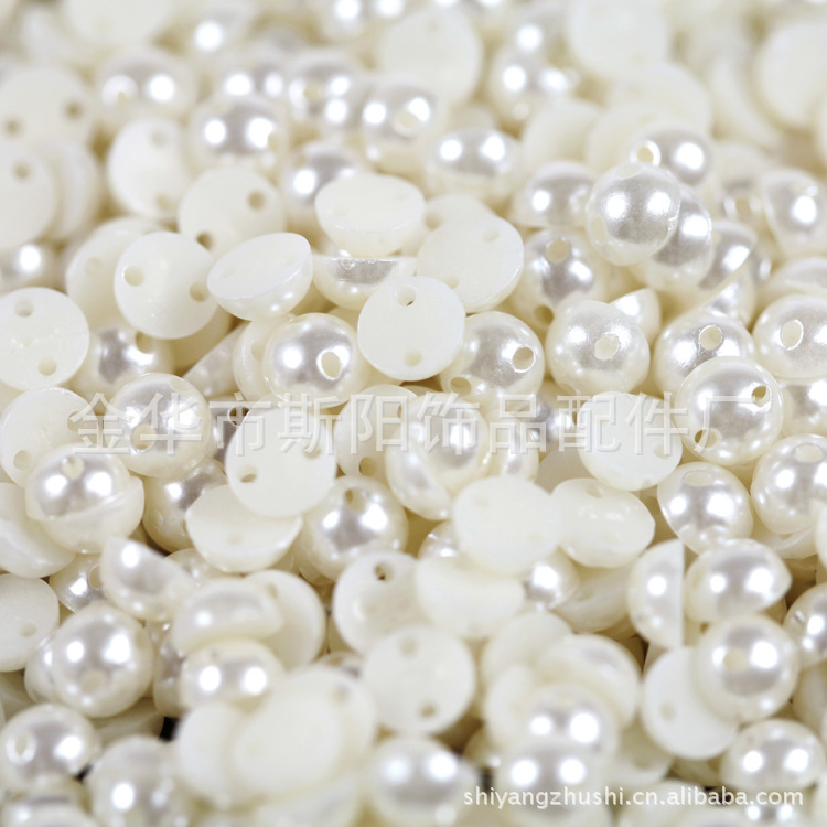 6mm half-sided double-hole imitation pearl, same-day shipment, ABS plastic beads, diy handcrafted accessories, direct sales from Yiwu factory Specification image