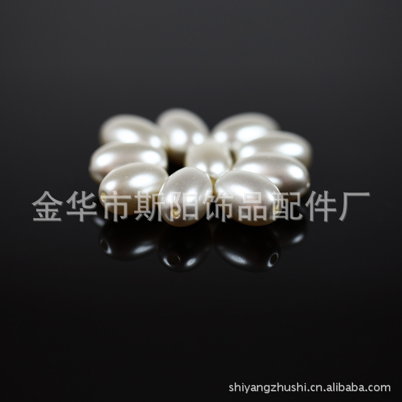 直销批发珍珠厂家 6*12椭圆烤漆穿孔塑料仿珍珠 服装辅料发饰配件