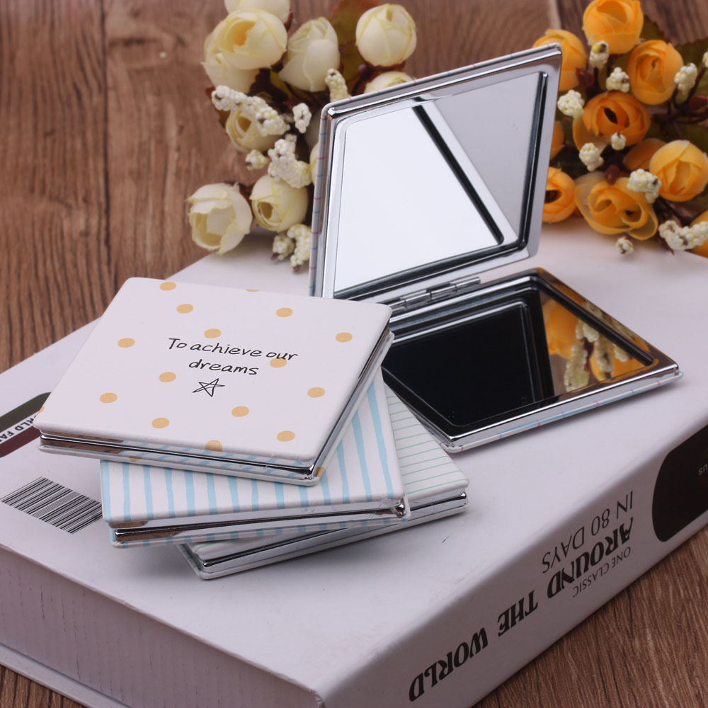 10元店精品店随身便携式双面小镜子长方形PU皮金属放大折叠化妆镜