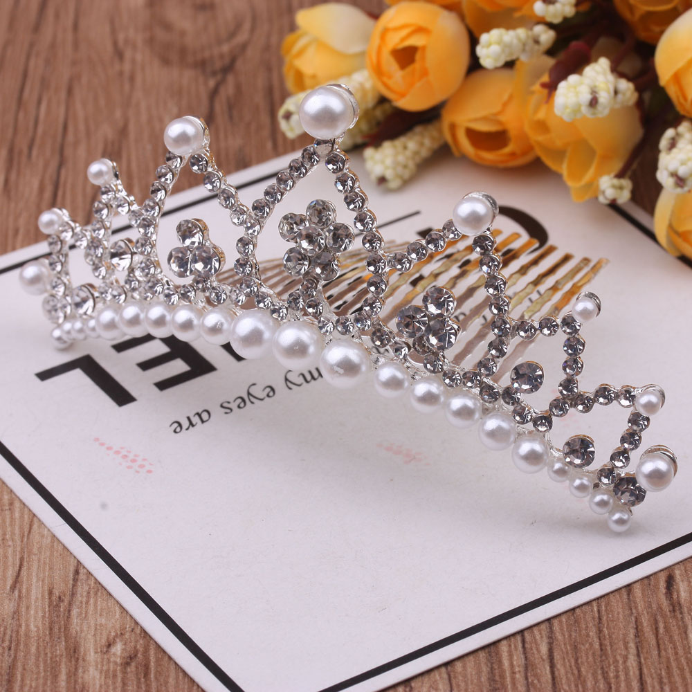 10-yuan store boutique supply: Children's crown headwear, water diamond hair comb, princess dance crown, girls' medium and large insert comb Specification image
