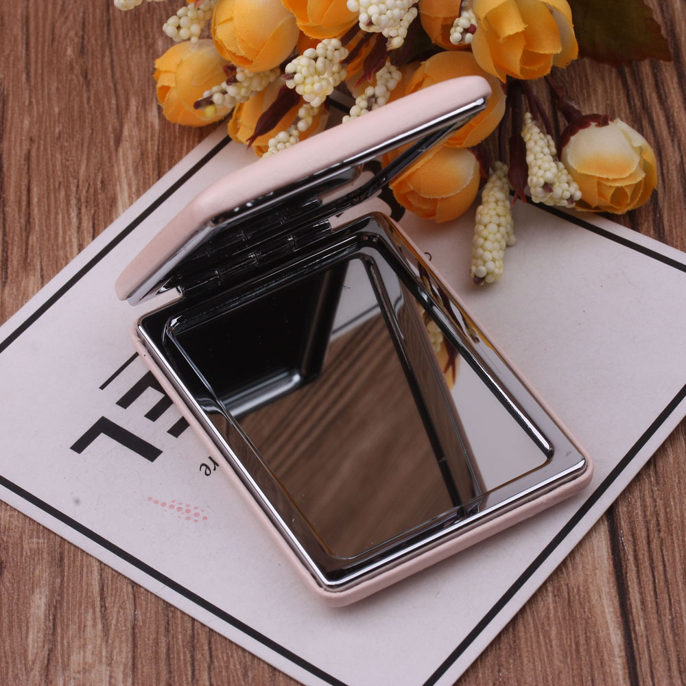 10-yuan store supply: Fashionable leather mirror, portable makeup and dressing mirror, mini portable folding small mirror, double-sided mirror Specification image