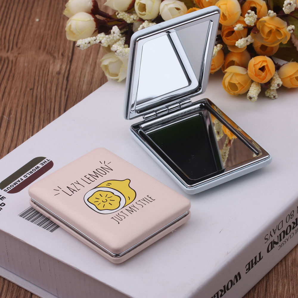 10-yuan store supply: Fashionable leather mirror, portable makeup and dressing mirror, mini portable folding small mirror, double-sided mirror details Picture