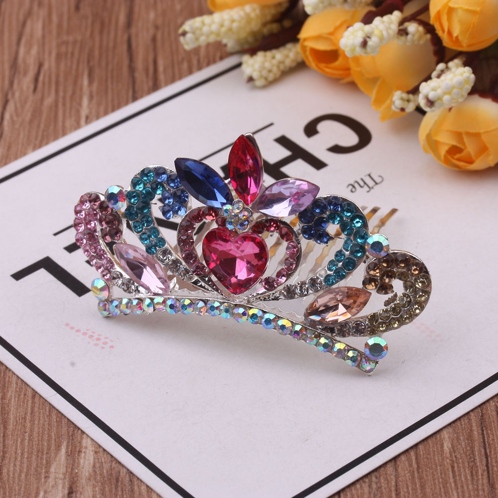 Shining children's water diamond crown/Princess updo crown Comb, Little girl performance Hairpin, Girls' water diamond headband details Picture
