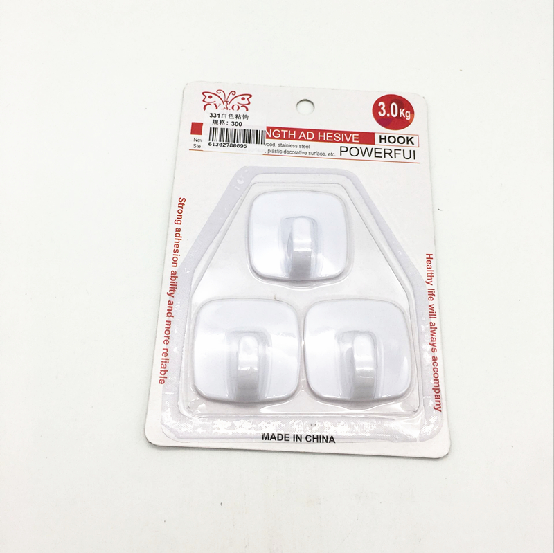 Sunshine Department Store's 3 pure white adhesive hooks, strong and seamless plastic adhesive hooks, clothing hooks details Picture