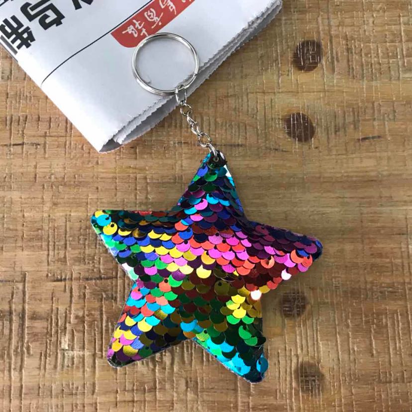 Ultrasonic sequin pendant, five-pointed star sequin keychain pendant, double-sided sequin keychain sequin gashapon pendant Item Picture