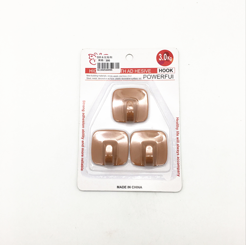 Sunshine Department Store's 3 wood-grain adhesive hooks, strong and seamless plastic adhesive hooks, clothing hooks details Picture