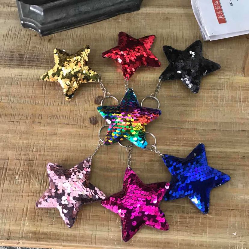 Ultrasonic sequin pendant, five-pointed star sequin keychain pendant, double-sided sequin keychain sequin gashapon pendant Specification image