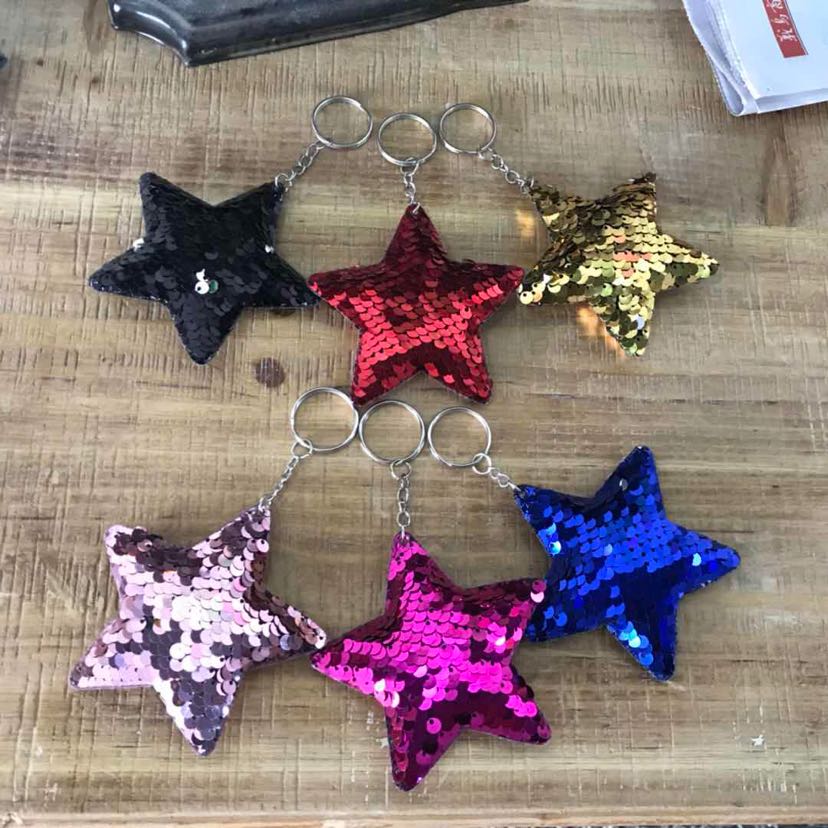 Ultrasonic sequin pendant, five-pointed star sequin keychain pendant, double-sided sequin keychain sequin gashapon pendant details Picture
