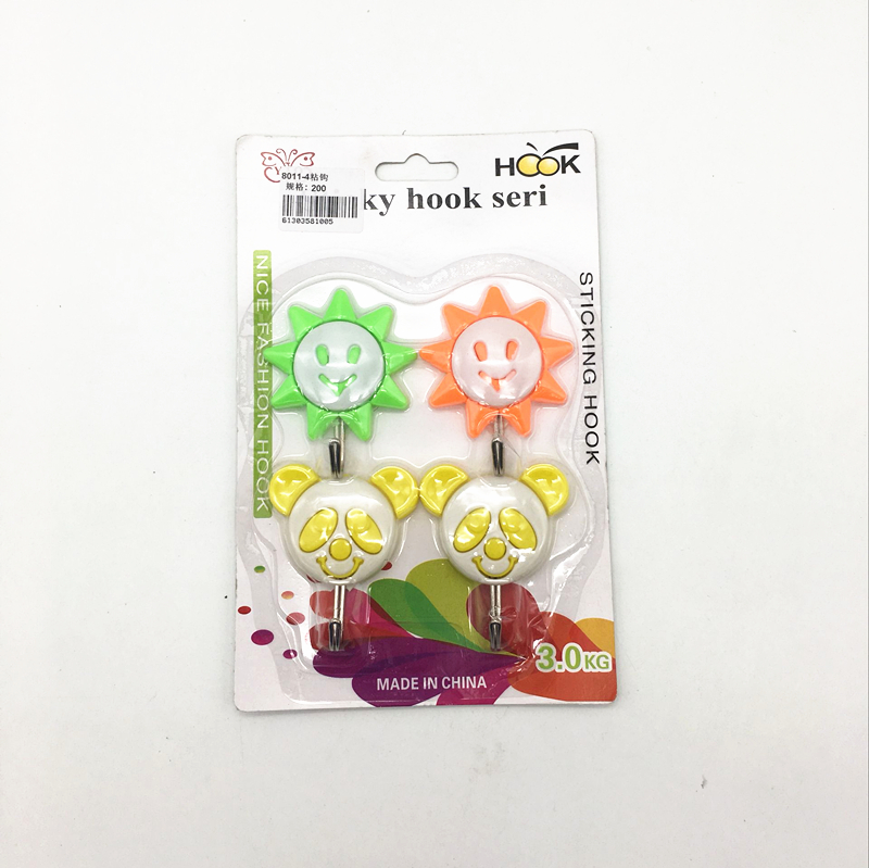 Sunshine Department Store Cartoon plastic Adhesive Hooks, 4 cartoon adhesive hooks, clothes hooks, kitchen, bedroom and living room adhesive hooks Specification image