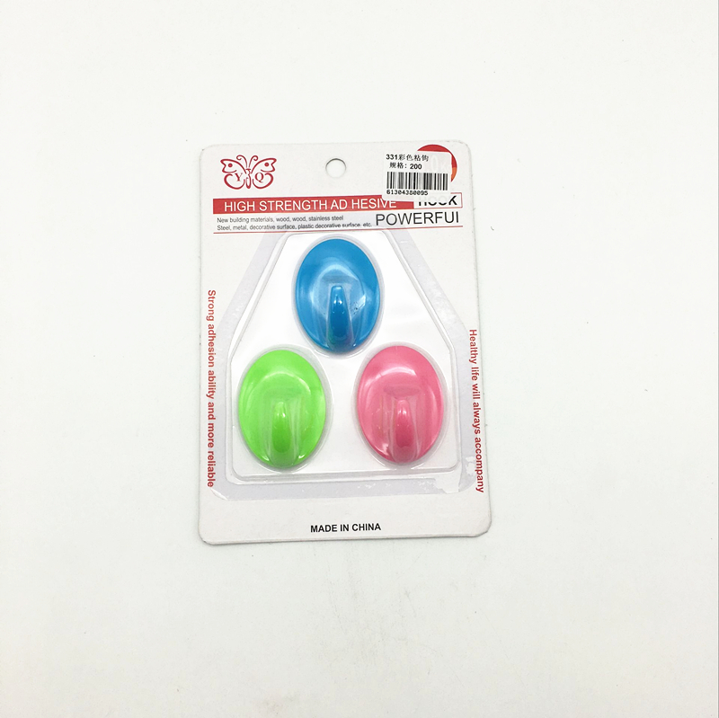 Sunshine Department Store's 3 colorful adhesive hooks, strong and seamless plastic adhesive hooks, clothing hooks