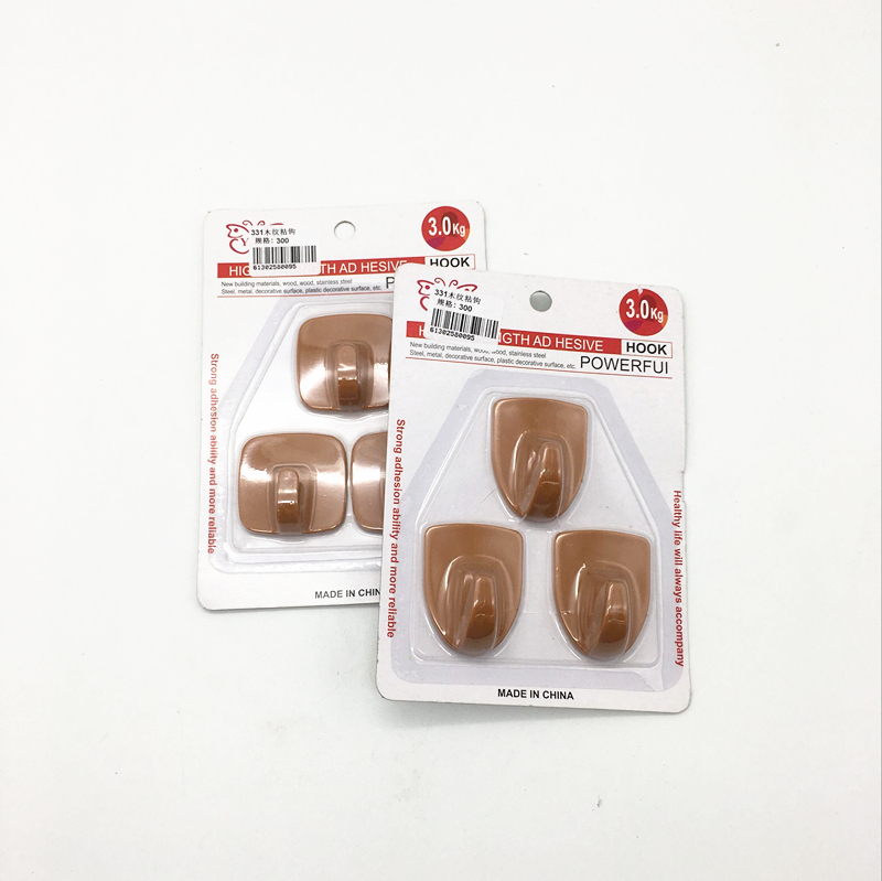 Sunshine Department Store's 3 wood-grain adhesive hooks, strong and seamless plastic adhesive hooks, clothing hooks Specification image