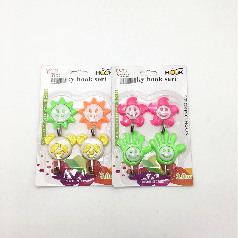 Sunshine Department Store Cartoon plastic Adhesive Hooks, 4 cartoon adhesive hooks, clothes hooks, kitchen, bedroom and living room adhesive hooks