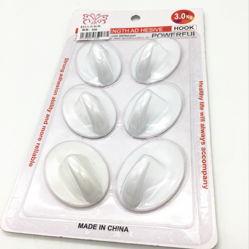 Sunshine Department Store's 6 pure white adhesive hooks, strong and seamless plastic adhesive hooks, clothing hooks Application Scenario