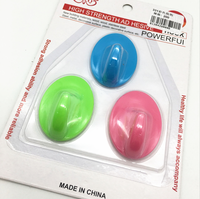 Sunshine Department Store's 3 colorful adhesive hooks, strong and seamless plastic adhesive hooks, clothing hooks Application Scenario