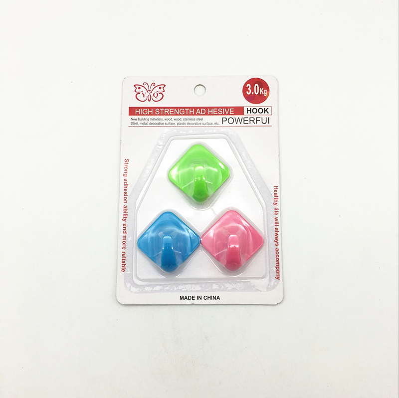 Sunshine Department Store's 3 colorful adhesive hooks, strong and seamless plastic adhesive hooks, clothing hooks details Picture