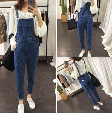 Denim overalls, women's capri pants, loose, youthful and fresh for students, the same style as Harun on Instagram Specification image
