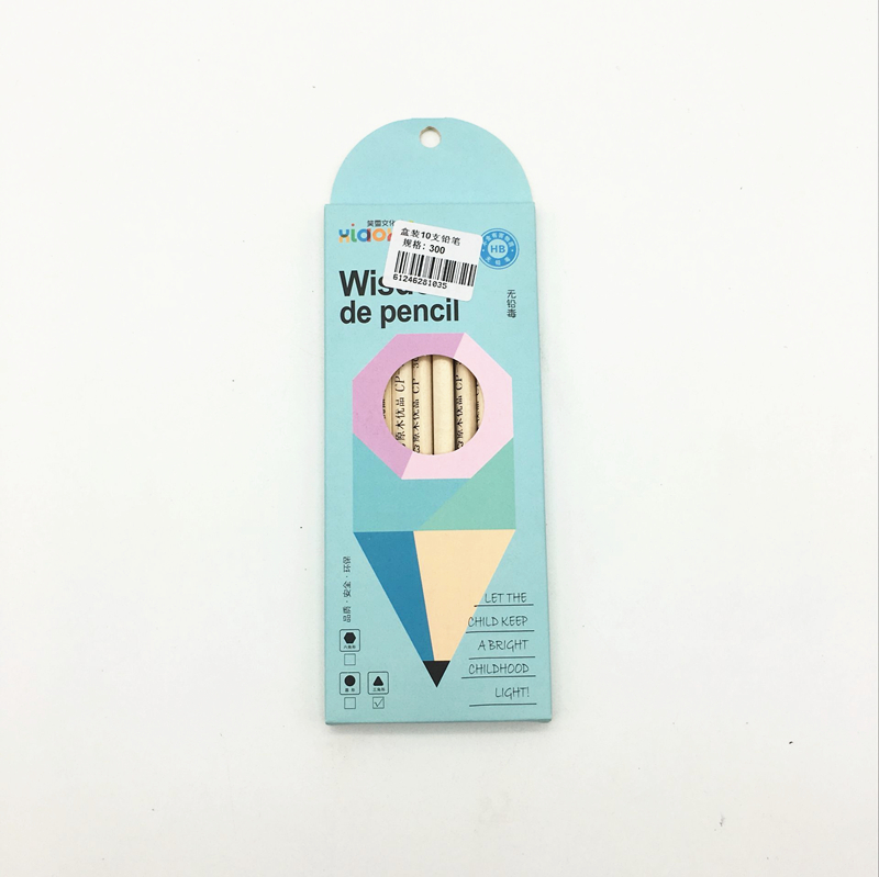 Sunshine Department Store's eco-friendly box contains ten pencils, including triangular wooden pencils and student writing pencils
