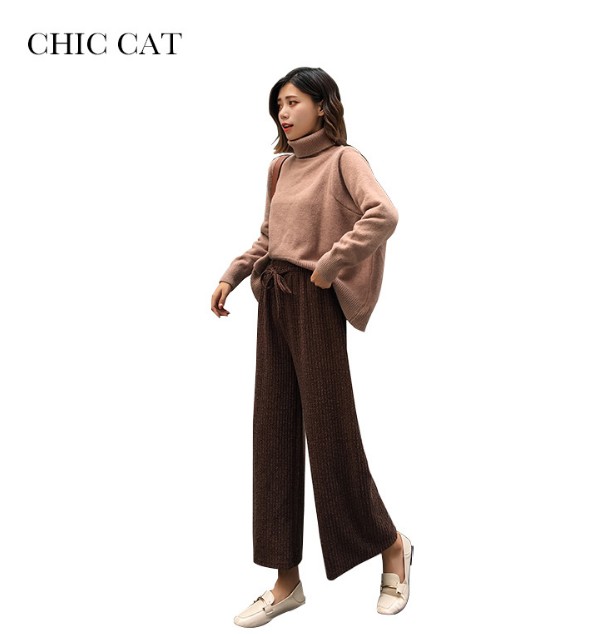 Vertical thread cotton knitted wide-leg pants worn over women's pants are casual, loose and slimming nine-inch pants Application Scenario