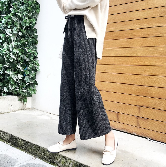Vertical thread cotton knitted wide-leg pants worn over women's pants are casual, loose and slimming nine-inch pants Specification image