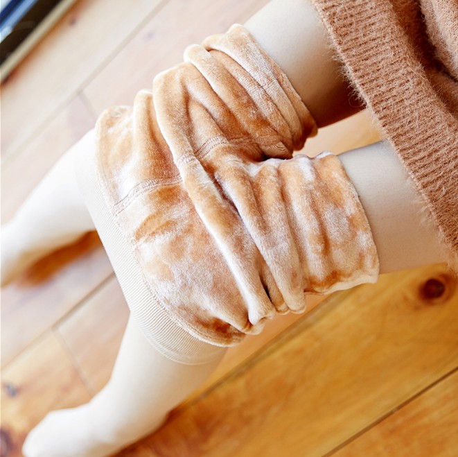 Women's clothing faux nylon bare-leg skin-colored one-piece pants with socks, fleece and thickened warm leggings