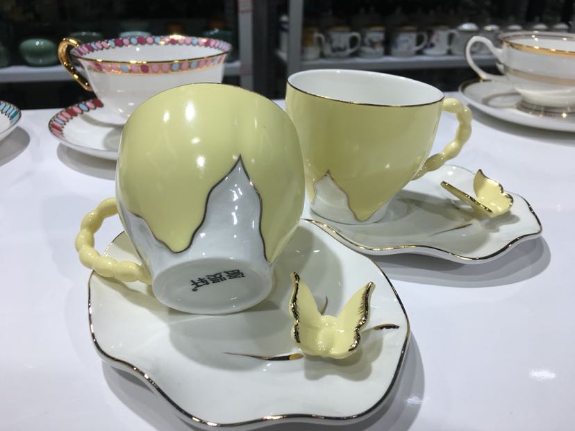 咖啡杯碟二杯二碟蝴蝶陶瓷酒店用品 陶瓷用品